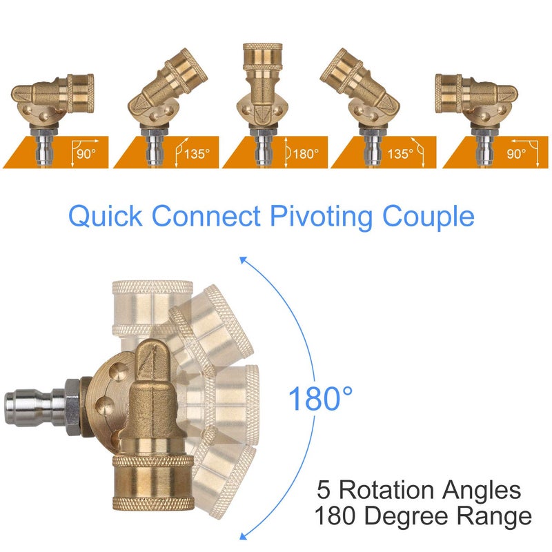 STYDDI Pressure Washer Quick-Connect Pivoting Coupler Kit, 7 Pack Power Washer Nozzle Tips and Quick Connect Pivot Adapter Coupler with 5 Different Angles, 1/4 inch, 2.5 GPM, 4500 PSI - Image 2
